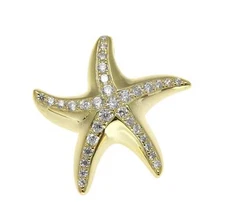 YELLOW GOLD SOLID 925 STERLING SILVER HAWAIIAN SEA STARFISH SLIDE PENDANT CZ