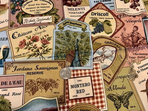 22" X 29" Prty Wine Labels Cotton Fabric OOP - Bild 2 von 2