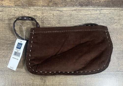 Gap Brown Corduroy Genuine Leather Strap Mini Hand Bag - Size 8x4” Snap Button