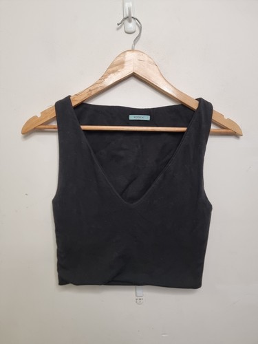 kookai tank top size 1 black sleeveless cropped v neck cotton blend
