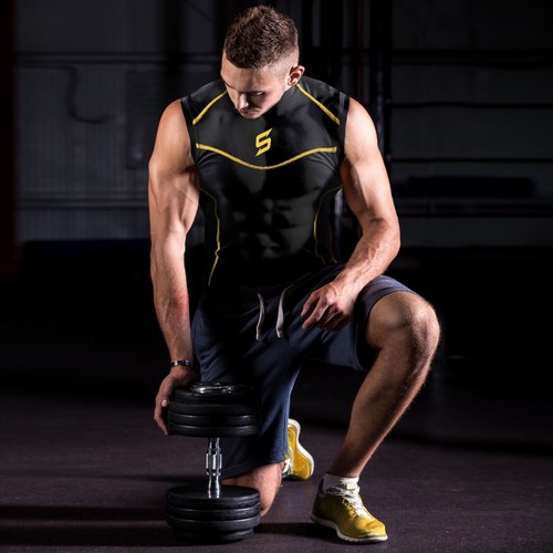 Men's Compression Armor Base Layer Top Running Sleeveless Sports Shirt & Shorts - Picture 4 of 27