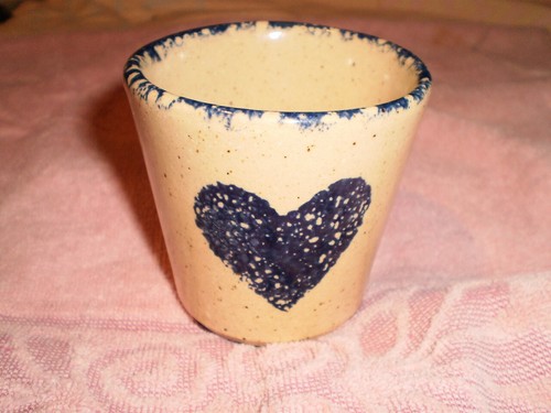 VTG 1998 Three Rivers Pottery Blue Heart Stoneware & pottery heart candle holder - Picture 3 of 12