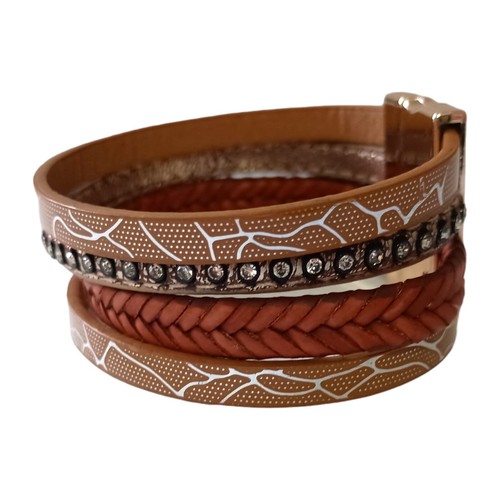 Bohemian Leather Wrap Bracelet Indie Western Magnetic Gold Tone Neutrals Studs - Picture 15 of 22