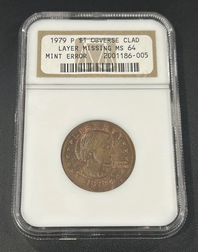 1979-P $1 Susan B. Anthony Dollar MINT ERROR Obverse Clad Layer Missing NGC MS64
