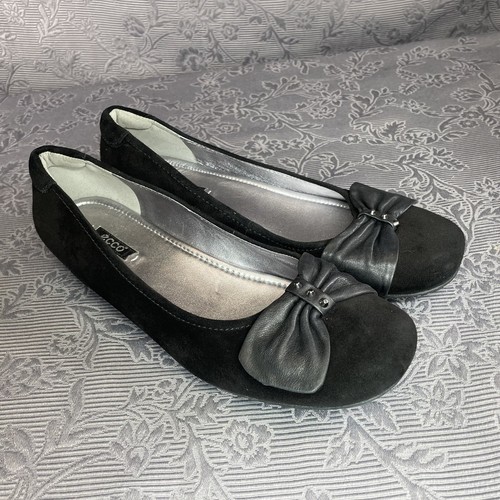 Ecco Bouillon Bow Flats Black Suede Comfort Shoes EU41 US10-10.5 - Picture 3 of 11