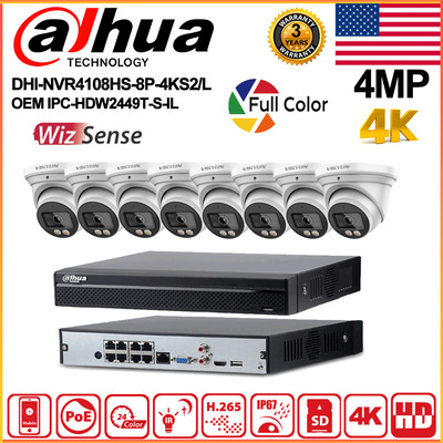 Dahua 4K 8ch CCTV Systems OEM 4MP WizSense Full Color Dual Light IP Camera Lot