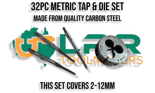 Metric Tap & Die Set 2-12MM 8 SIZES 32pc includes starter middle bottom Taps - Picture 3 of 3