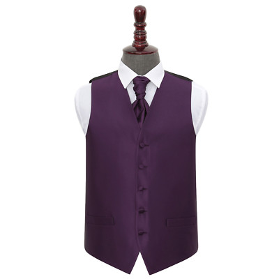 DQT Plain Solid Check Cadbury Purple Herren Hochzeit Weste & Krawatte Set