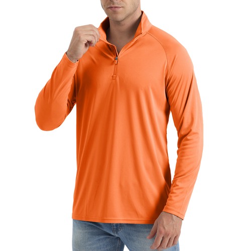 Men's UPF50+ Long Sleeve 1/4 Zip Up Sun Block Skin Protection Fishing T-Shirts