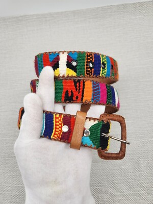 Southwestern Boho Leather Woven Belt Size Small Vintage Woven Brown Leather Belt: Southwestern Boho Style (S  main image 3