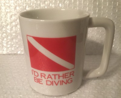 Mug - I'D RATHER BE DIVING diver down flag White Red D Handle