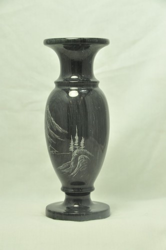 Hand Carved and Etched Marble Stone Vase - Hawaii Mountain Scene - AS IS - Picture 5 of 9