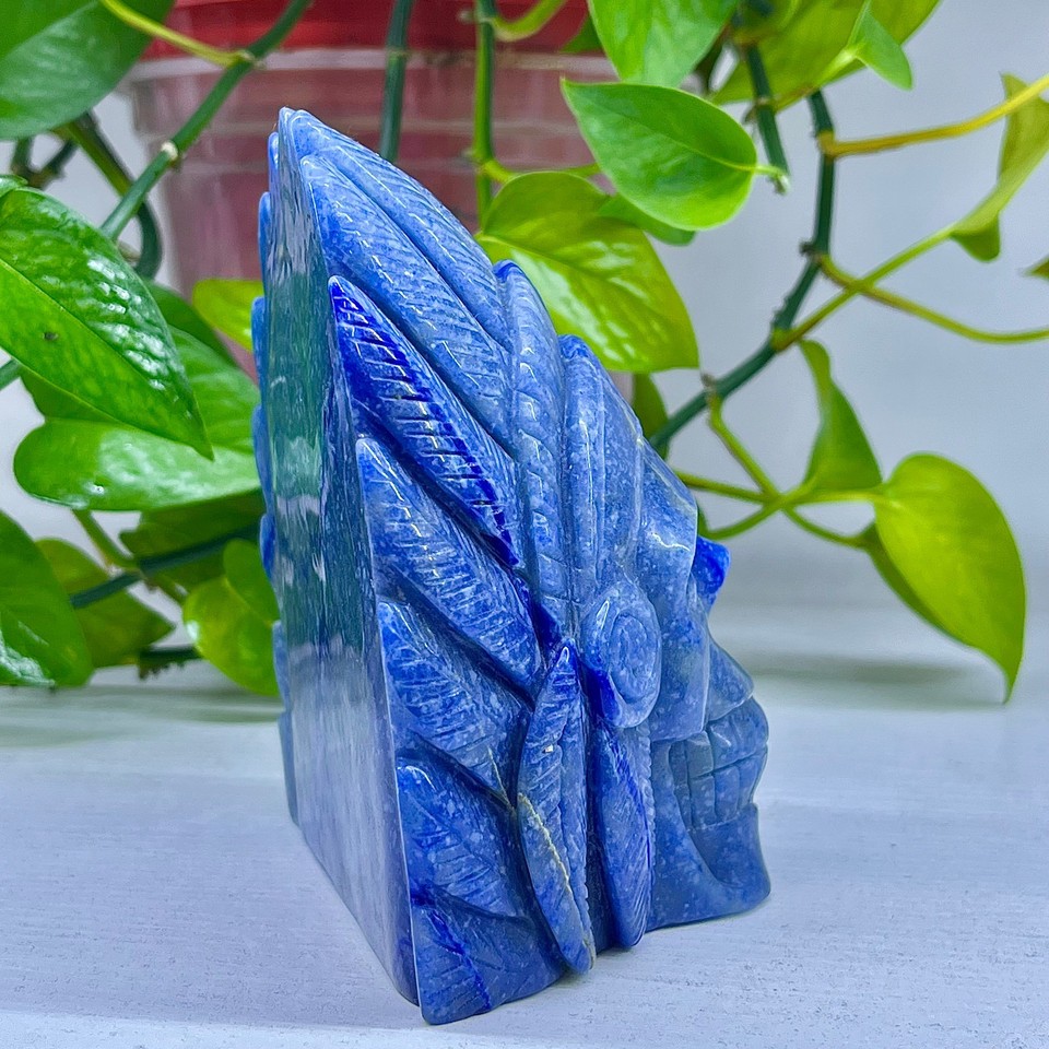 2.54LB High quality dreamy blue Dongling handmade carved skull ...