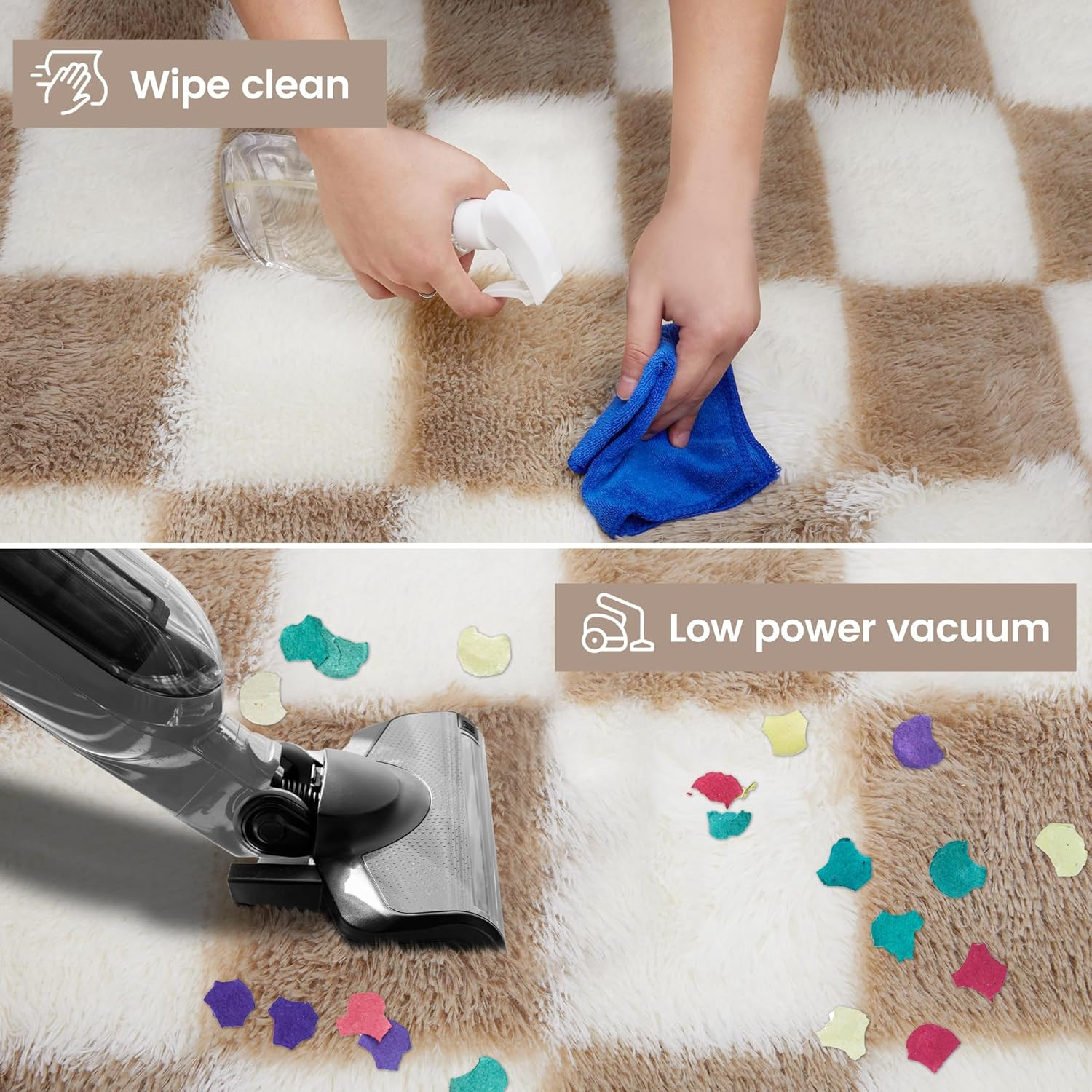 Super Soft Rug for Bedroom 5X7 Ft Beige and White Area Rug Classic Checkered 