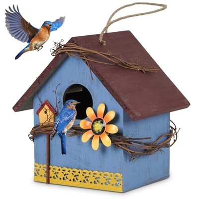 Casas colgantes para pájaros decorativos exteriores, comederos de Azul oscuro