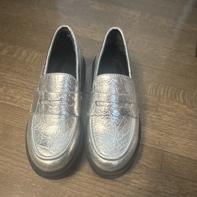 The Drop Silver Loafer Flats Women s US 5.5 Comfort Slip-On Round Toe Synthetic