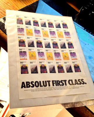   - ABSOLUT VODKA - 1990 Warhol Haring sheet of stamps, condition as shown