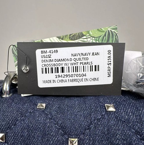 Badgley Mischka Quilted Denim Crossbody Navy Bag NWT (MSRP: $159) - Picture 6 of 12