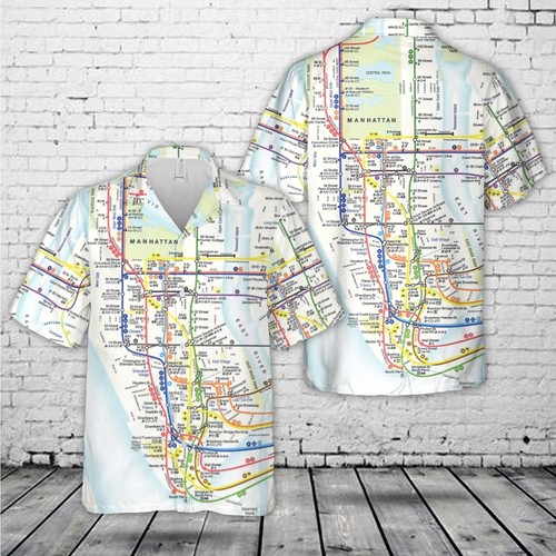 New York Subway map 1980s Hawaiian Shirt - Picture 1 of 2