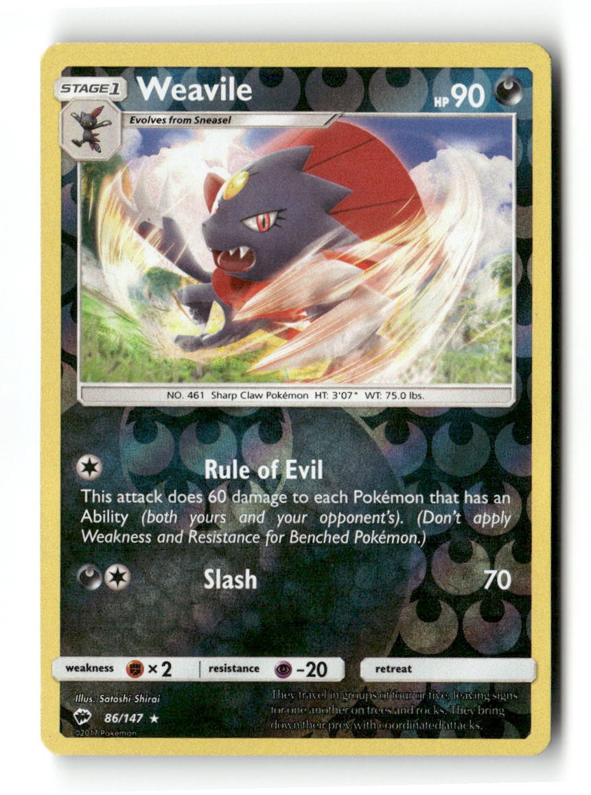 Weavile 86/147 R Burning Shadows Pokemon Reverse Holo NM