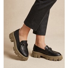 Steve Madden Women's Black Olive Green Trifecta Platform Loafers Size 7.5M