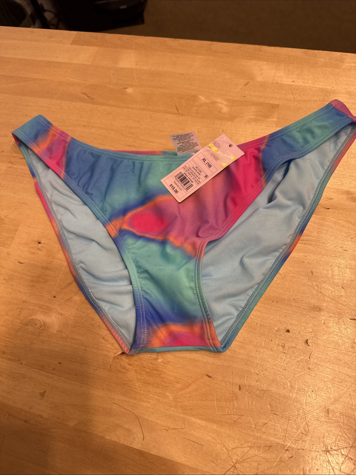Wild Fable Swim Bottom Sz XL 16 Blue Pink Abstract Low Rise Cheeky High Leg