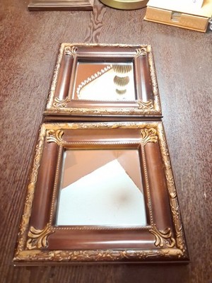 2 small square ornate wall mirrors w/dark finish frame 7.5x7.5x1