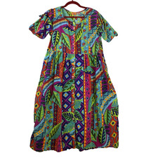 Vestido Midi Floral Boho Capricho Med Botón Frontal Algodón Viento Marino India De Colección Años 90