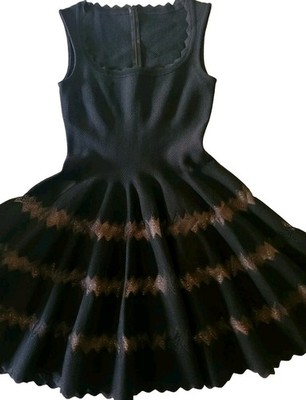 Alaia Dress Womens Size 42/Small Black Nude Scalloped Fit And Flare Sleeveless 