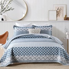 Quilt King Size, King Quilt Set, 100 Cotton Floral King 98"x106" Blue/Gray