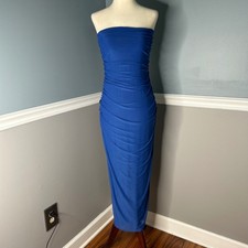 Lulus Royal Blue Strapless Ruched Bodycon Mesh Midi Dress Womens Size M