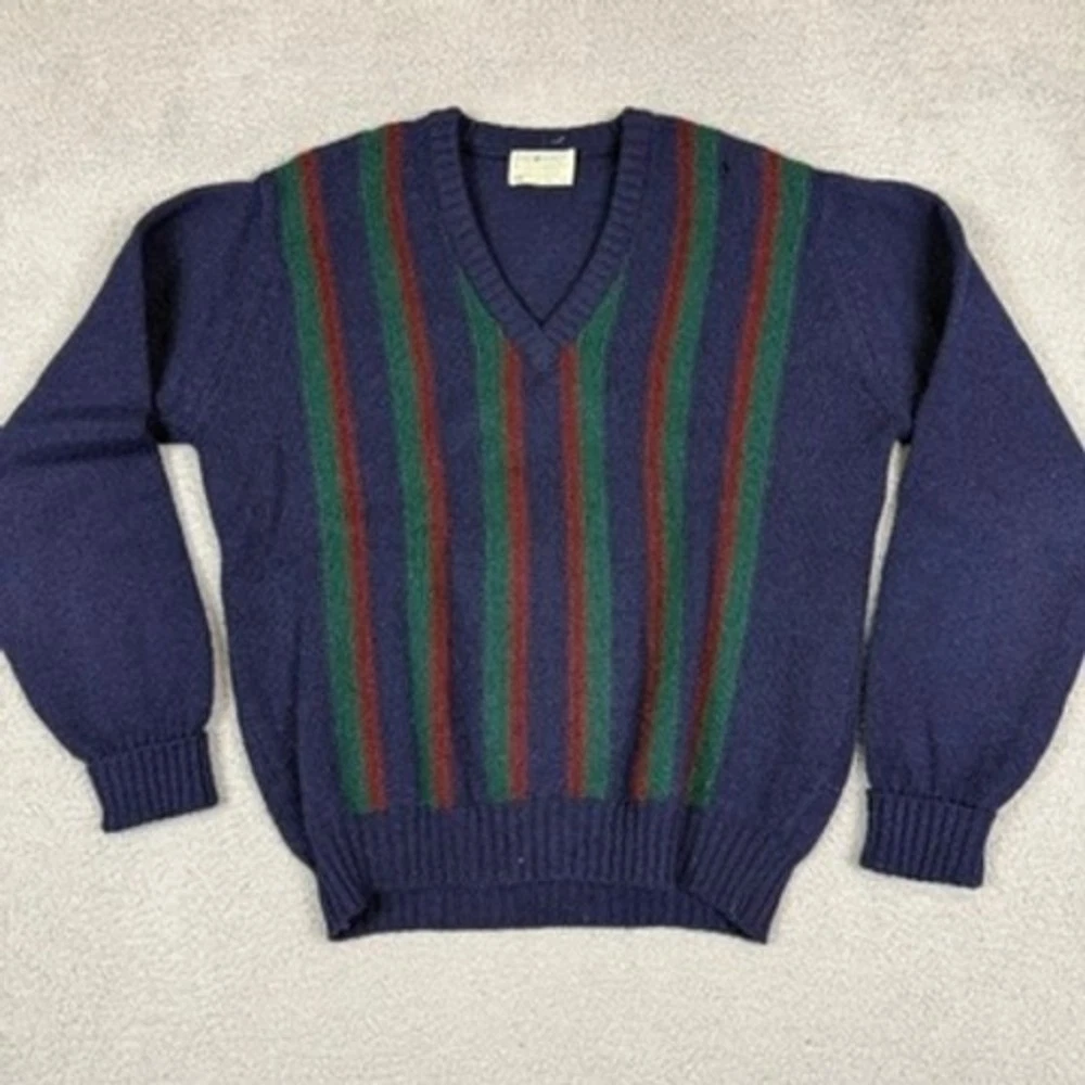 THE MOORS Lord Jeff Pure Shetland Wool V Neck Striped Sweater Made in Ireland L
Opens in a new windo