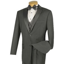 BIG  TALL Men's Gray 4pc Tuxedo w/ Sateen Lapel, Trim, Adj Waist  Bow Tie NWT