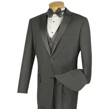 BIG & TALL Men's Gray 4pc Tuxedo w/ Sateen Lapel, Trim, Adj Waist & Bow Tie NWT