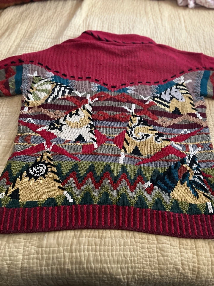 Suéter De Colección Marta D Berek Rojo Temático Suroeste Talla Mediana Con Tipis Foto 2 de 4