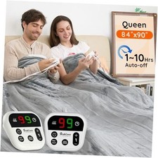 Heated Blanket Queen Size -84"x90" Dual Control Flannel Queen 84"x90" Grey