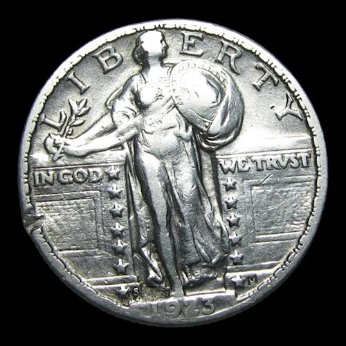 1923-S Standing Liberty Quarter Silver Stunning Details Key Date Ding Coin KK373