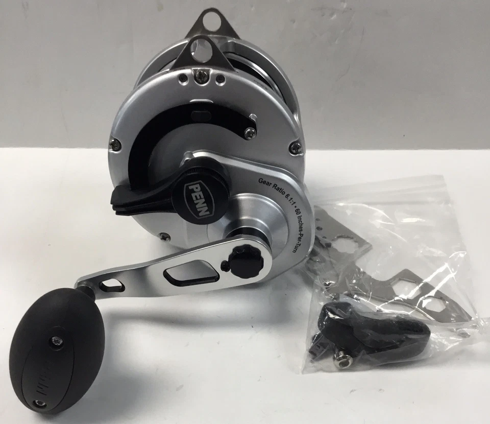 Carrete Penn Fathom II 60NLDHS plateado/negro palanca arrastre una sola velocidad NUEVO 6.1:1 Foto 3 de 4