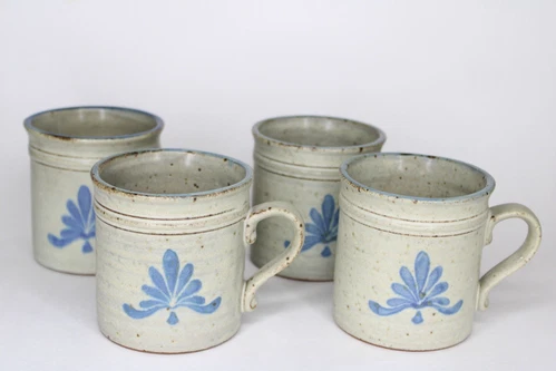 Studio Art Pottery Glazed Mugs Set Of 4 Hand Thrown Mugs Tall 3 1/2” Tall