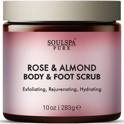 SOULSPA PURE Rose & Almond Body & Foot Scrub - 10 Ounce (Pack of 1), Pink 