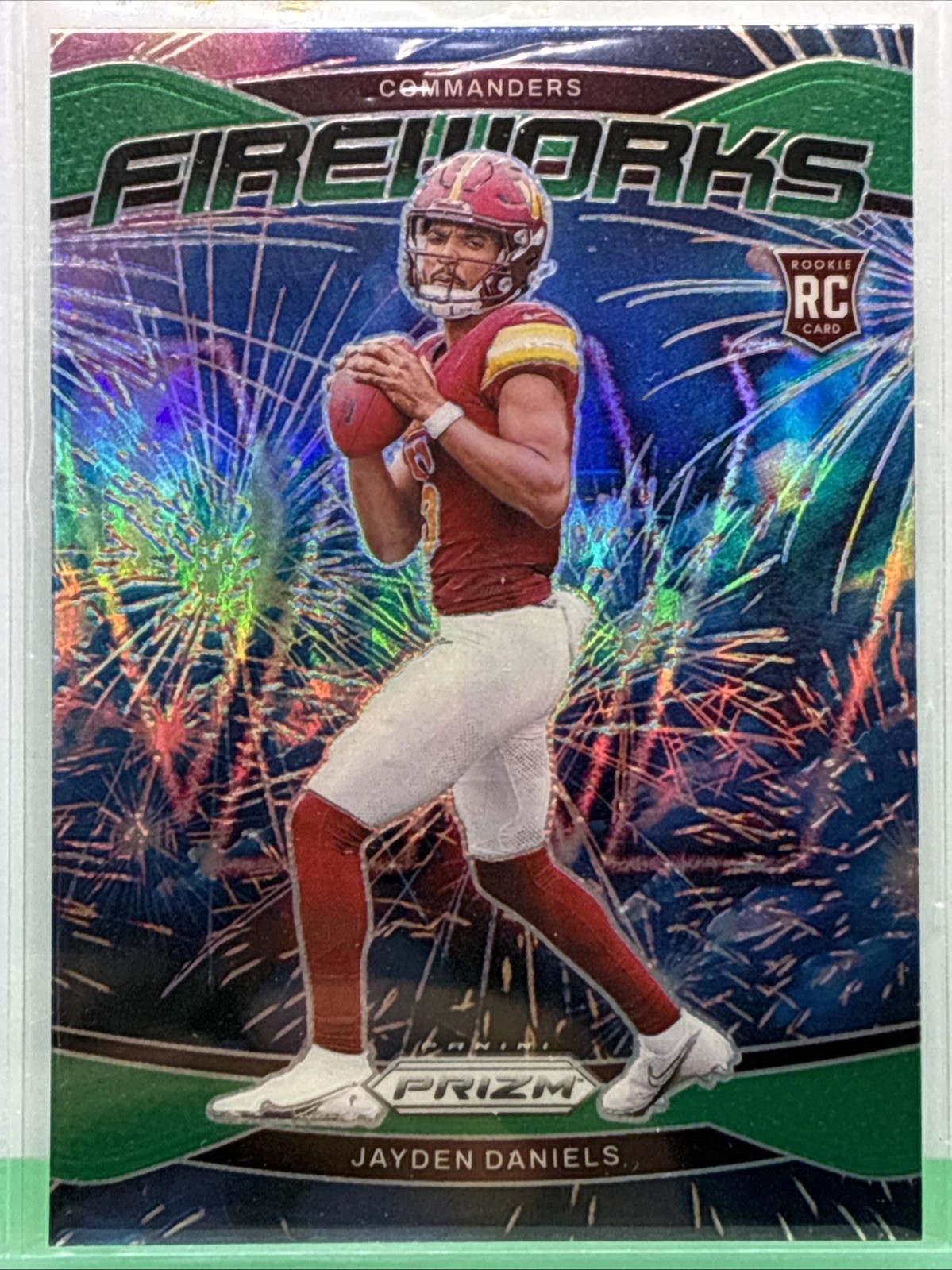 2024 Panini Prizm - Fireworks Jayden Daniels #24 Green Prizm (RC)