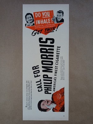 1940s PHILIP MORRIS Cigarettes Bell Boy Inhale Red MCM Vintage Poster Print Ad