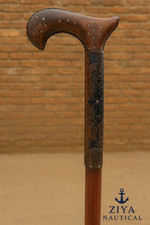 Handmade Leather Wrapped Wooden Walking Stick: Rustic Hiking Cane