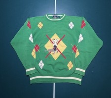 Vintage 90s Argyle Golf Knit Sweater Men’s Size XL All Over Print AOP Salty Dog