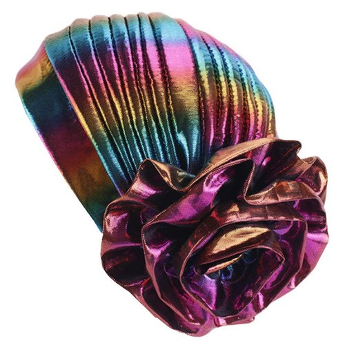 Glitter Laser Flower Turban Colourful Beanie Cap Stretchy Hair Wrap for Women...