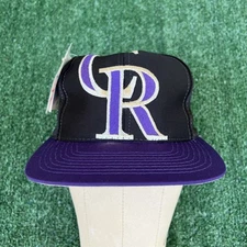 NWT VTG Logo Athletic Colorado Rockies Hat Adult Black Blockhead Logo Snapback