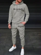 3D Printed Men's Casual Fashion Sports Premium Beige Letter Hooded Suit