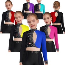 Kids Girls Crop Top Salsa Vest Gymnastic Shirts Performance Keyhole Back Dance