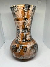 Vintage Speckled Vase Brown Black White Ceramic Sponge Paint Vase