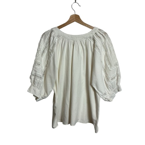 Sundance Medium Amelie Daylight White Cotton Top Ladder Lace Boho Relaxed